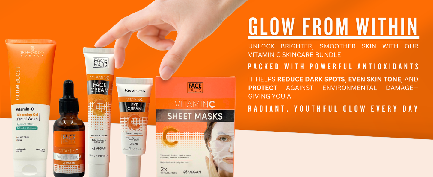 Vitamin C Skincare Set for Women – Face Cleanser, Serum, Cream, Eye Cream & Sheet Masks – Anti-Aging Face Care Gift Kit