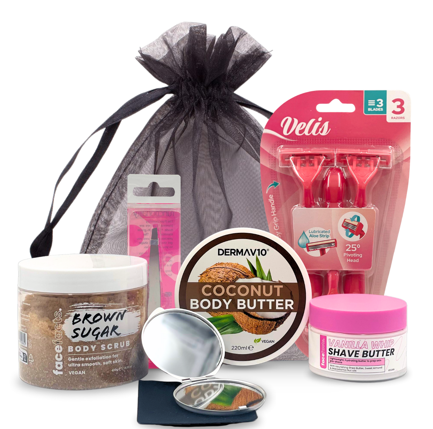Complete Hair Remover & Shaving Routine Bundle for Silky Skin – Pre-Shave Exfoliating Scrub, Shave Butter, Body Butter, Razors, Tweezers & Mirror for Legs & Arms