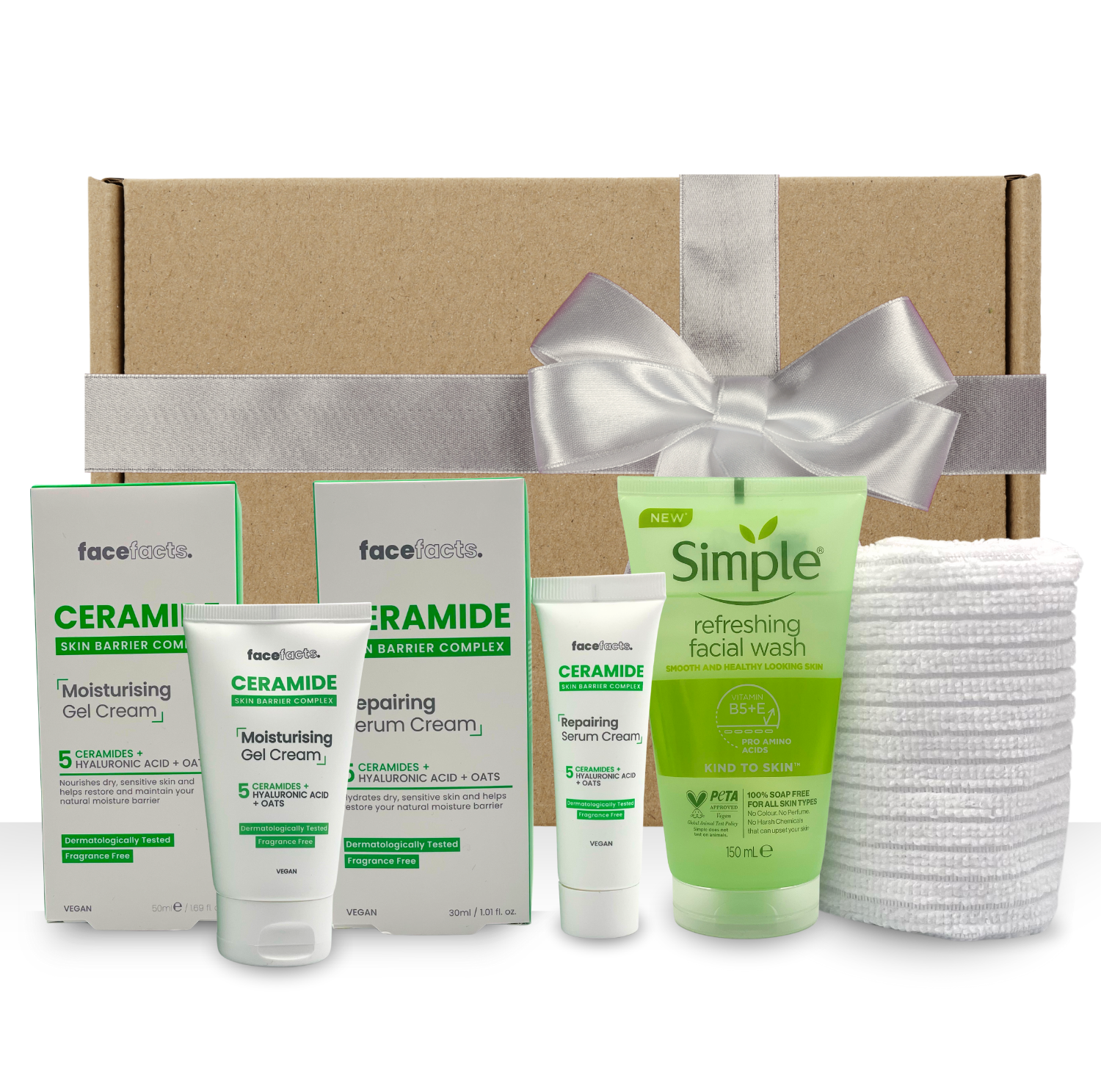 Ceramide Skincare Gift Set for Women – Face Care Kit with Moisturising Gel Cream, Repairing Serum, Simple Face Wash – Vitamin-Enriched Skin Gifts for Her