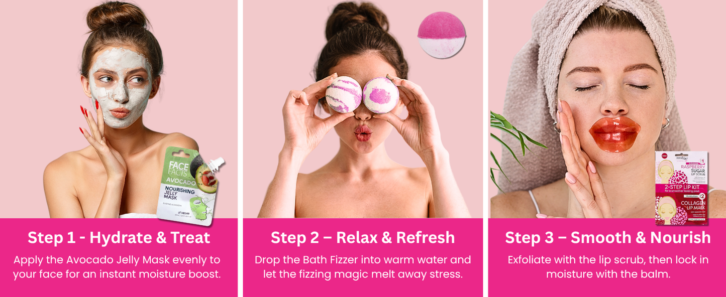 Teen Self-Care Routine Using Avocado Mask, Bath Bomb, and Lip Kit – 3-Step Spa Experience