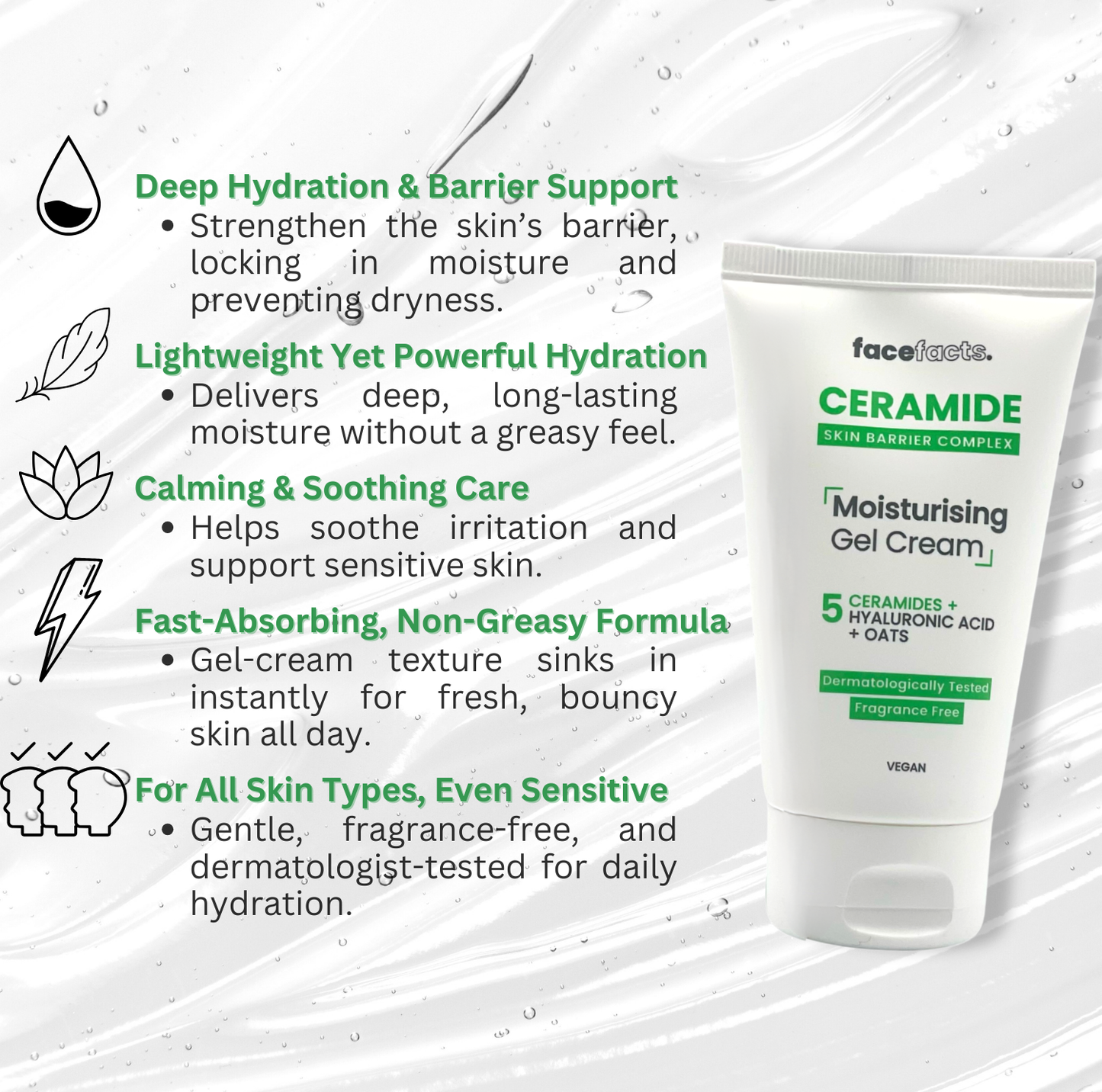 Ceramide Skincare Gift Set for Women – Face Care Kit with Moisturising Gel Cream, Repairing Serum, Simple Face Wash – Vitamin-Enriched Skin Gifts for Her