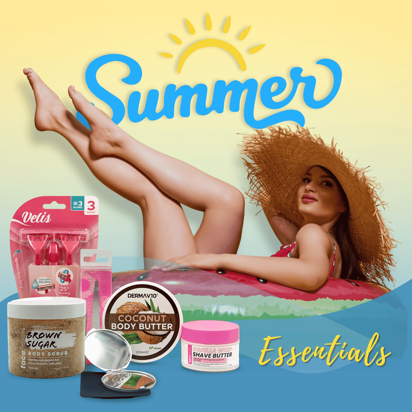 Shaving skincare set with brown sugar body scrub coconut body butter vanilla shave butter and grooming tools