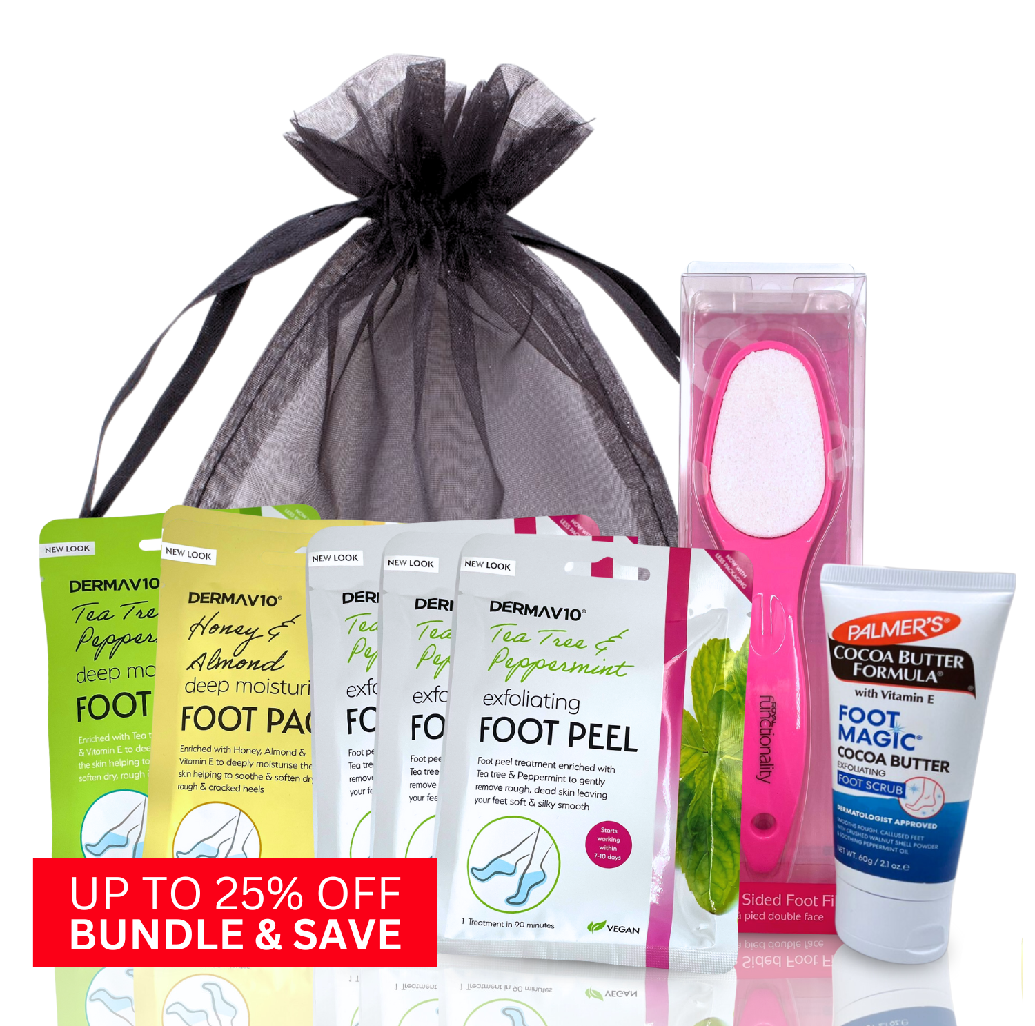 Deep Moisturizing Foot Mask & Scrub Bundle with Tea Tree Oil: Foot Peel Mask, Foot Spa Kit, Ceramic Foot File, Cocoa Butter Scrub, Cracked Heel Repair