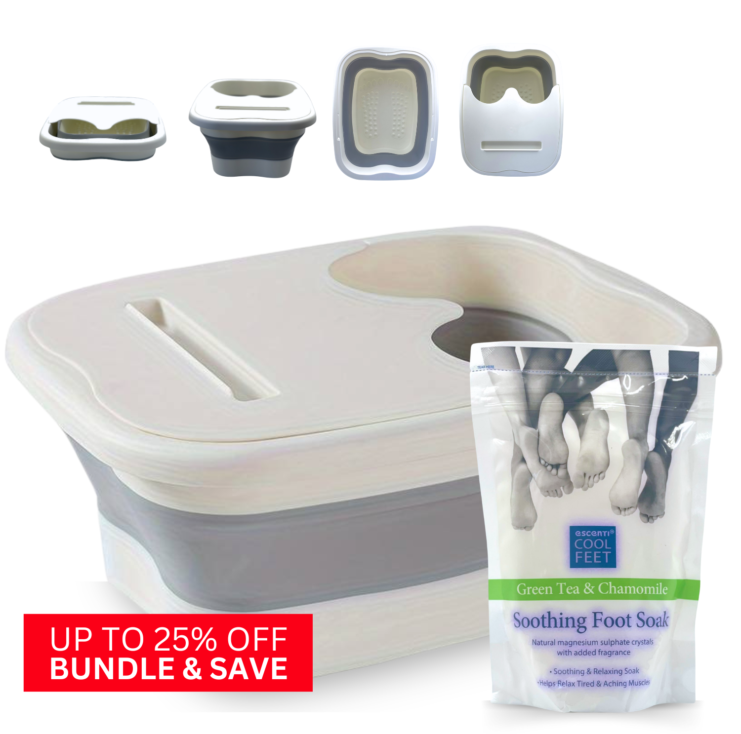 Foldable Foot Spa Kit – Portable Foot Bath with Green Tea & Chamomile, Soaking Basin & Manual Feet Massager for Home Care