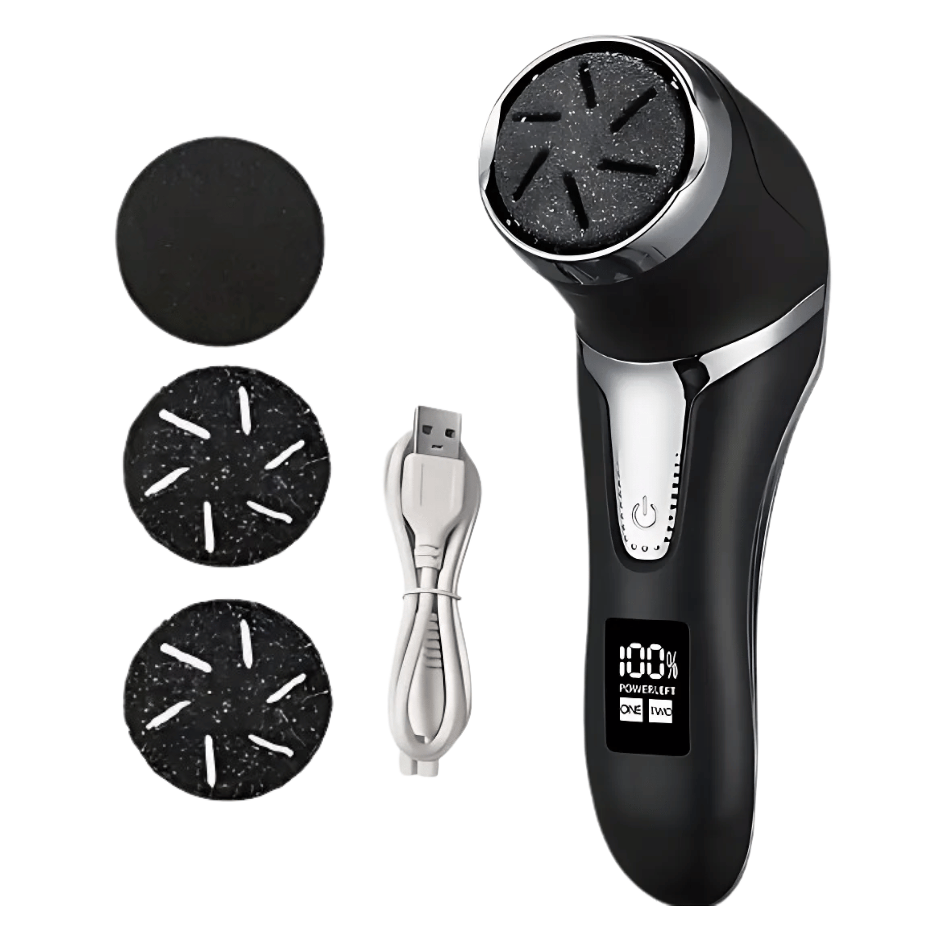 Rechargeable electric foot file for hard skin removal, waterproof and cordless in black finish