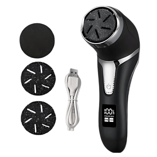 Rechargeable electric foot file for hard skin removal, waterproof and cordless in black finish