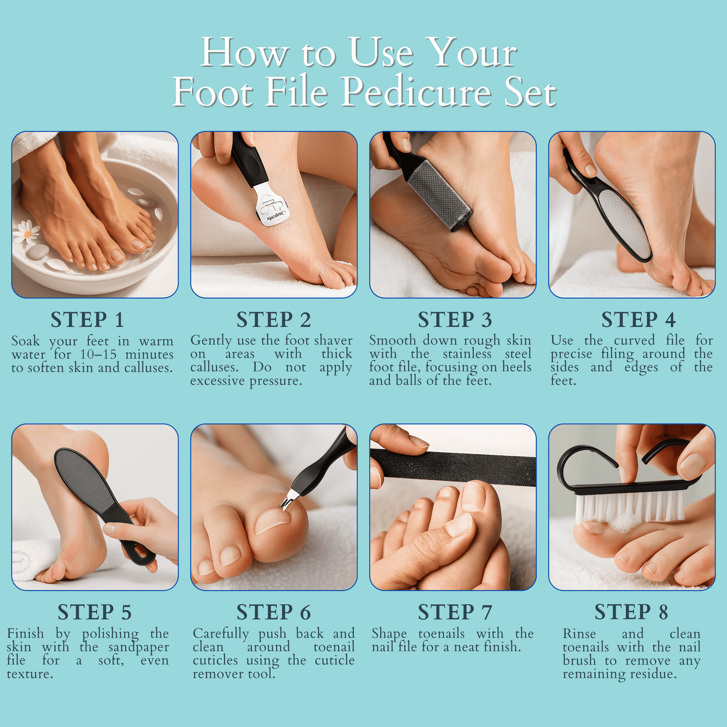 Step-by-step usage instructions for electric foot file pedicure tools