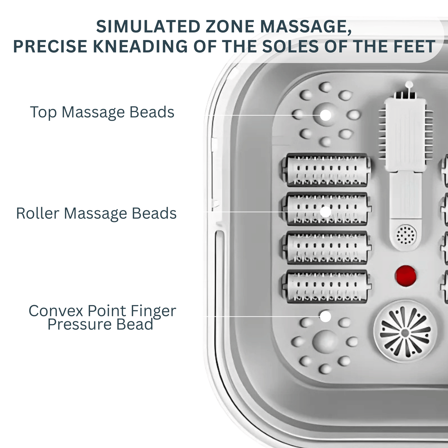 Electric foot spa with roller massage beads and convex pressure points for soothing foot massage
