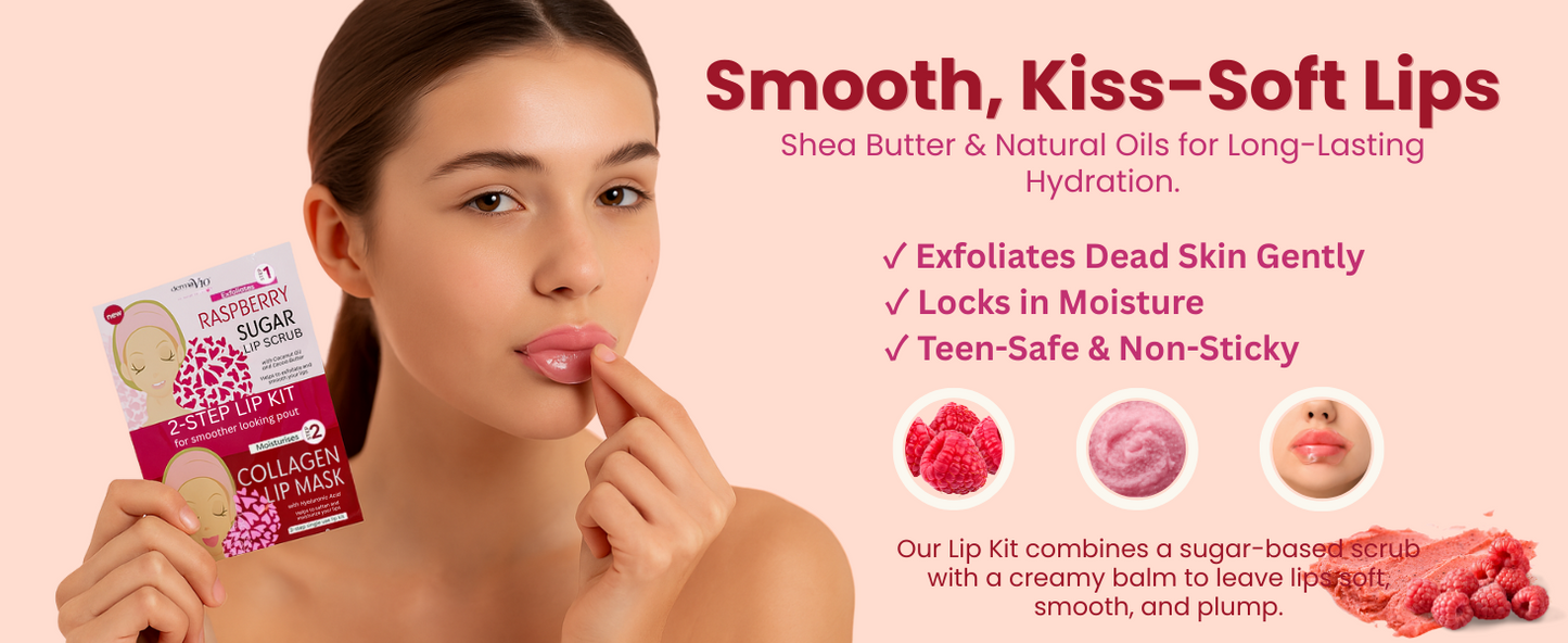 Raspberry Lip Scrub and Collagen Mask for Smooth, Nourished Lips