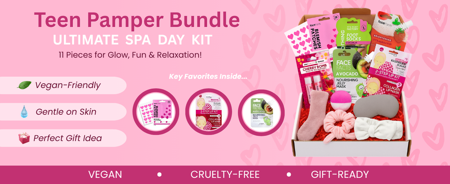 Teen Pamper Gift Set with 11 Self-Care Essentials – Vegan, Cruelty-Free, Gift-Ready Spa Kit for Girls