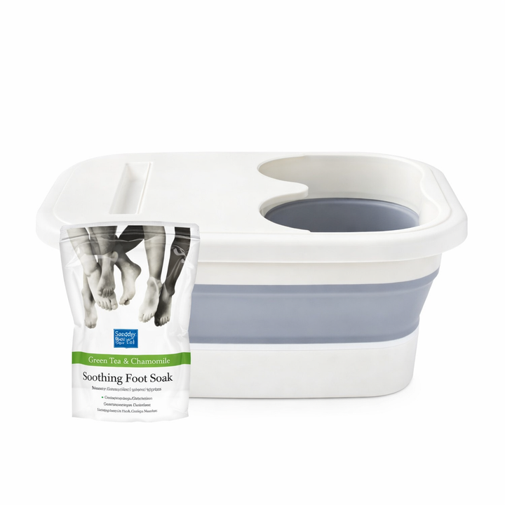 Collapsible foot spa bath with green tea and chamomile soothing foot soak, at home foot spa set for relaxing tired feet