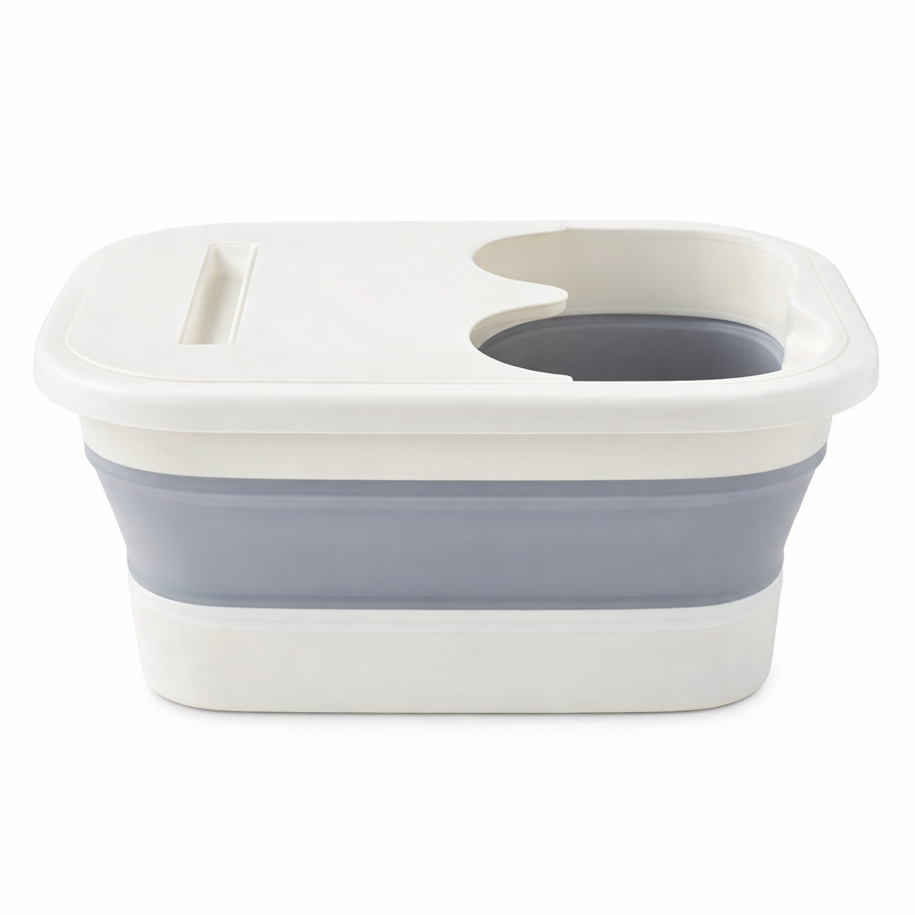 Collapsible foot spa bath with removable lid, compact folding foot soak tub for home pedicure and relaxation