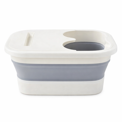 Collapsible foot spa bath with removable lid, compact folding foot soak tub for home pedicure and relaxation