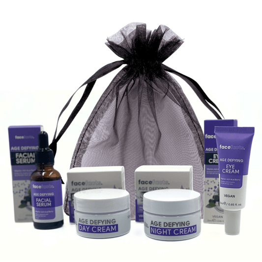 Age Defying Vegan Skincare Gift Set – Acai Berry Face Care Collection with Serum, Eye Cream, Day & Night Cream in Gift Bag
