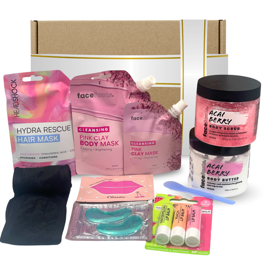 Luxury Spa Gift Set for Women – 9-Piece Vegan Bath and Skincare Box with Face Mask, Acai Scrub & Pink Clay Beauty Sets
