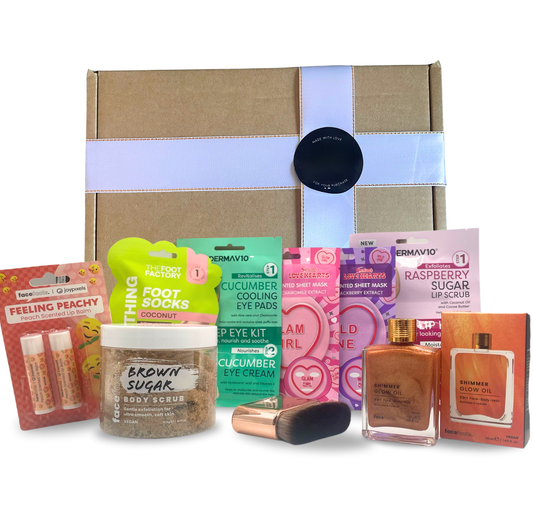 Shimmer Beauty Bundle – Glow Oil with Brush, Facial Sheet Masks, Lip Care & More Radiant Hair, Face & Body Essentials Set
