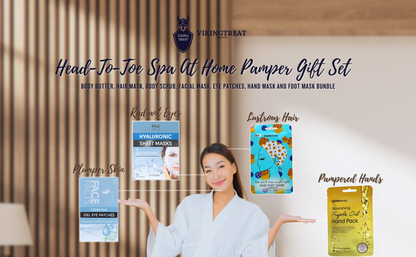 Head-to-Toe Spa at Home Pamper Gift Set, Body Butter, Hair Mask, Body Scrub, Facial Mask, Eye Patches, Hand Mask and Foot Mask Bundle