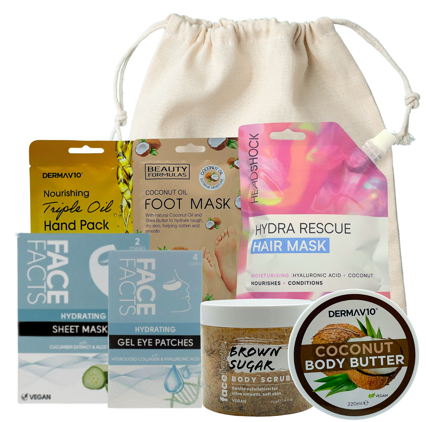 Head-to-Toe Spa at Home Pamper Gift Set, Body Butter, Hair Mask, Body Scrub, Facial Mask, Eye Patches, Hand Mask and Foot Mask Bundle