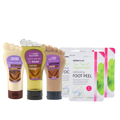 Mint foot care set including foot scrub, foot soak, foot lotion and tea tree peppermint foot peel mask for smooth and refreshed feet