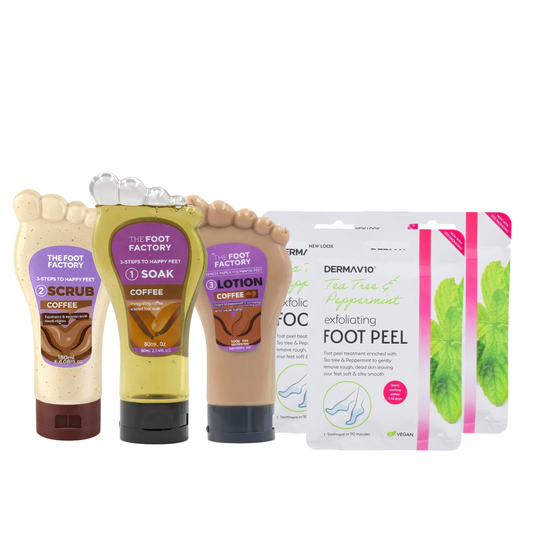 Mint foot care set including foot scrub, foot soak, foot lotion and tea tree peppermint foot peel mask for smooth and refreshed feet