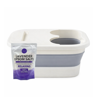 Collapsible foot spa with lavender epsom salts for relaxing and unwinding foot soak