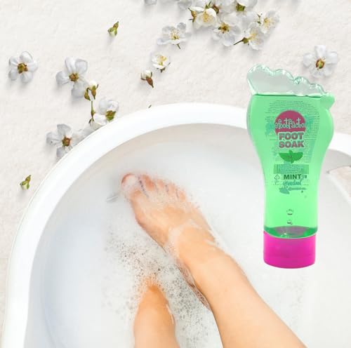 Cooling mint foot soak used in warm water for relaxing at home foot spa treatment and tired feet relief