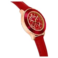 Swarovski Octea Lux Chrono Rose Gold Quartz Red Watch with Leather Strap, Crystals, Swiss Made Octea Lux Crystal Watch Collection, Red 5646975, Octea Lux Chrono - Green, Octea Lux Chrono, Red