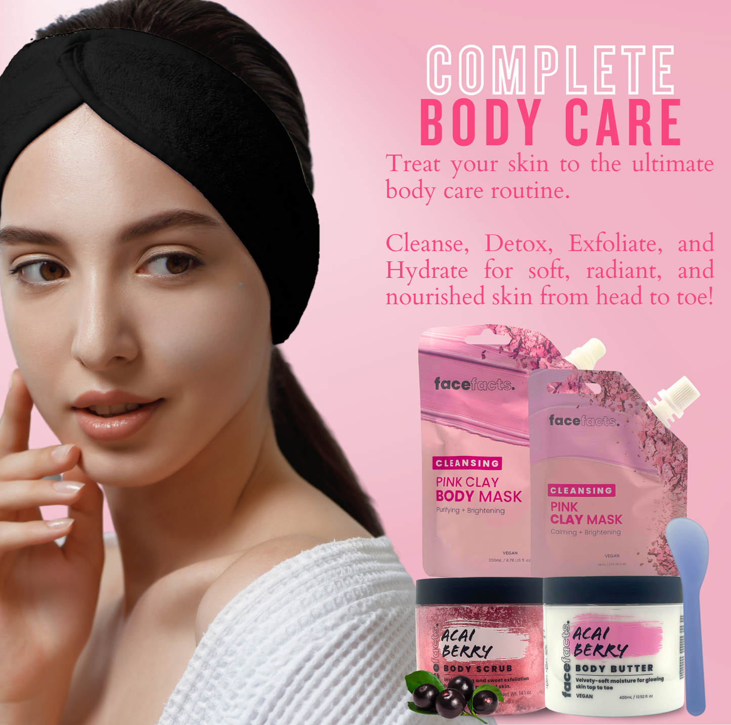 Luxury Spa Gift Set for Women – 9-Piece Vegan Bath and Skincare Box with Face Mask, Acai Scrub & Pink Clay Beauty Sets