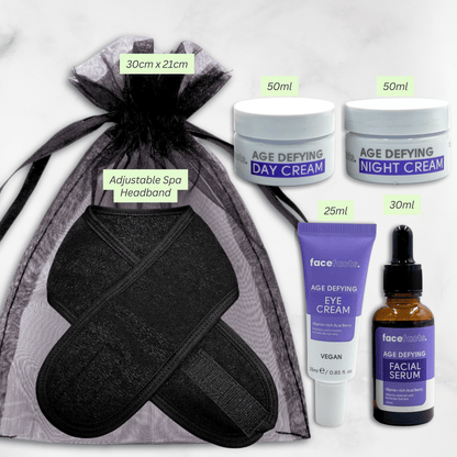 Age Defying Vegan Skincare Gift Set – Acai Berry Face Care Collection with Serum, Eye Cream, Day & Night Cream in Gift Bag