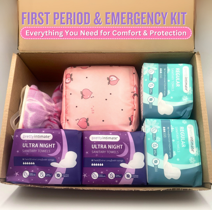 First Period Kit & Emergency Bag for Teens – Sanitary Towels (Day & Night), Hot Water Bottle, Storage Pouch – Menstrual Care Kit
