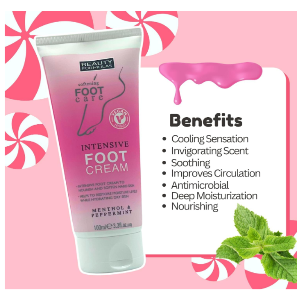 Intensive foot cream with menthol and peppermint to soften hard skin, deeply moisturise and refresh feet
