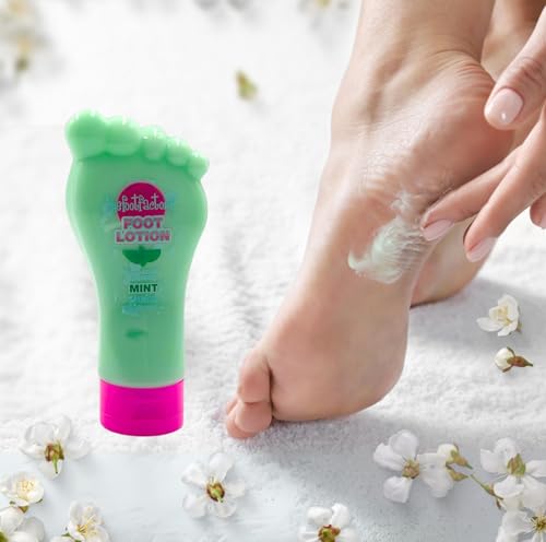 Hydrating mint foot lotion applied to dry feet for cooling moisture and smooth skin care results