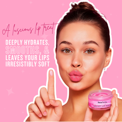 Model applying strawberry lip mask for deep hydration and smooth lips from pamper gift set