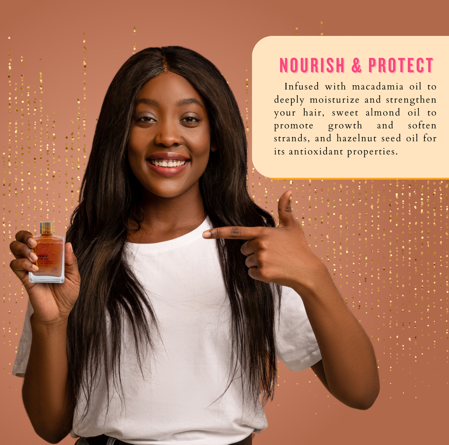 Shimmering Beauty Bundle - Hair, Face & Body Oil, Lip Balm, Sheet Masks & Applicator