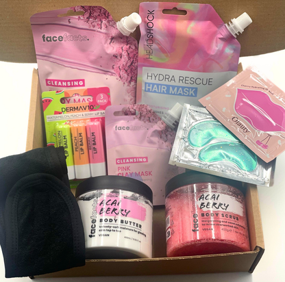 Luxury Spa Gift Set for Women – 9-Piece Vegan Bath and Skincare Box with Face Mask, Acai Scrub & Pink Clay Beauty Sets