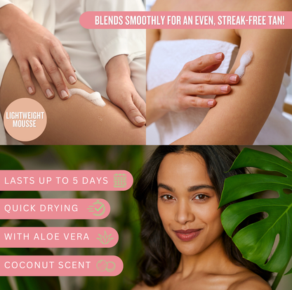 Self Tanning Kit, 6 Pieces – Facial Mist, Mousse, 3-in-1 Mitt, Scrub, Coconut Butter & Bronzing Pearls for Face & Body Glow (Medium)