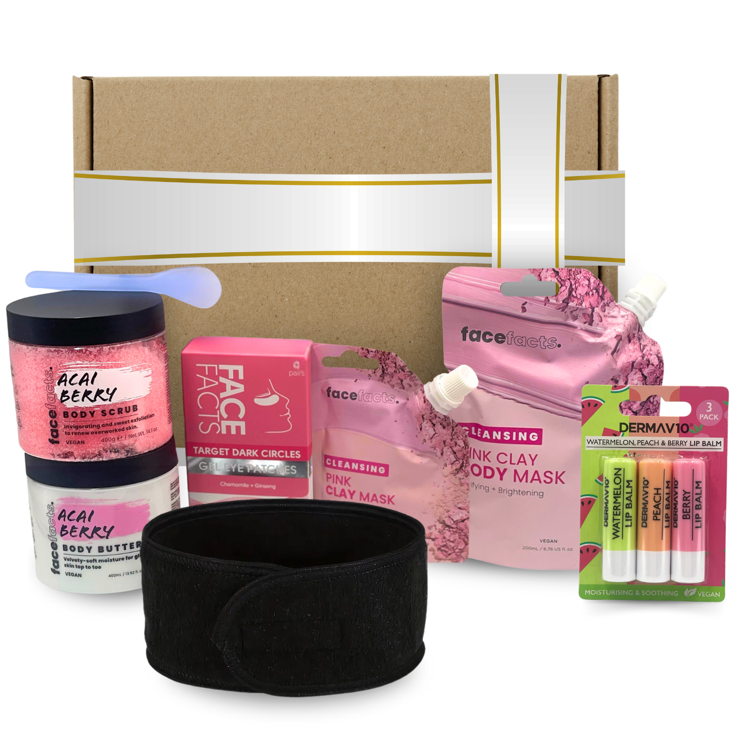 Pamper Gift Set for Women – Body Scrub, Body Butter, Clay Masks for Face, Hair & Body, Lip Balm Trio, Eye Gel Patches – Birthday Gifts for Ladies