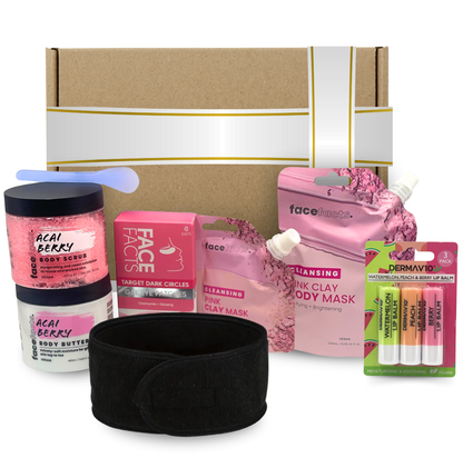 Pamper Gift Set for Women – Body Scrub, Body Butter, Clay Masks for Face, Hair & Body, Lip Balm Trio, Eye Gel Patches – Birthday Gifts for Ladies