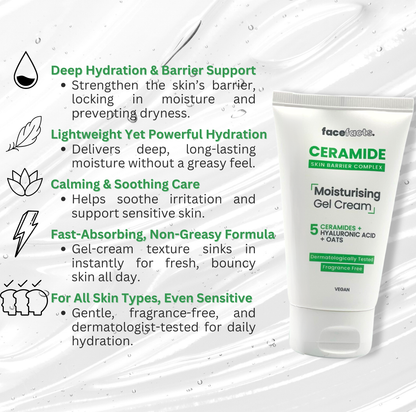 Ceramide Skincare Gift Set for Women – Face Care Kit with Moisturising Gel Cream, Repairing Serum, Simple Face Wash – Vitamin-Enriched Skin Gifts for Her