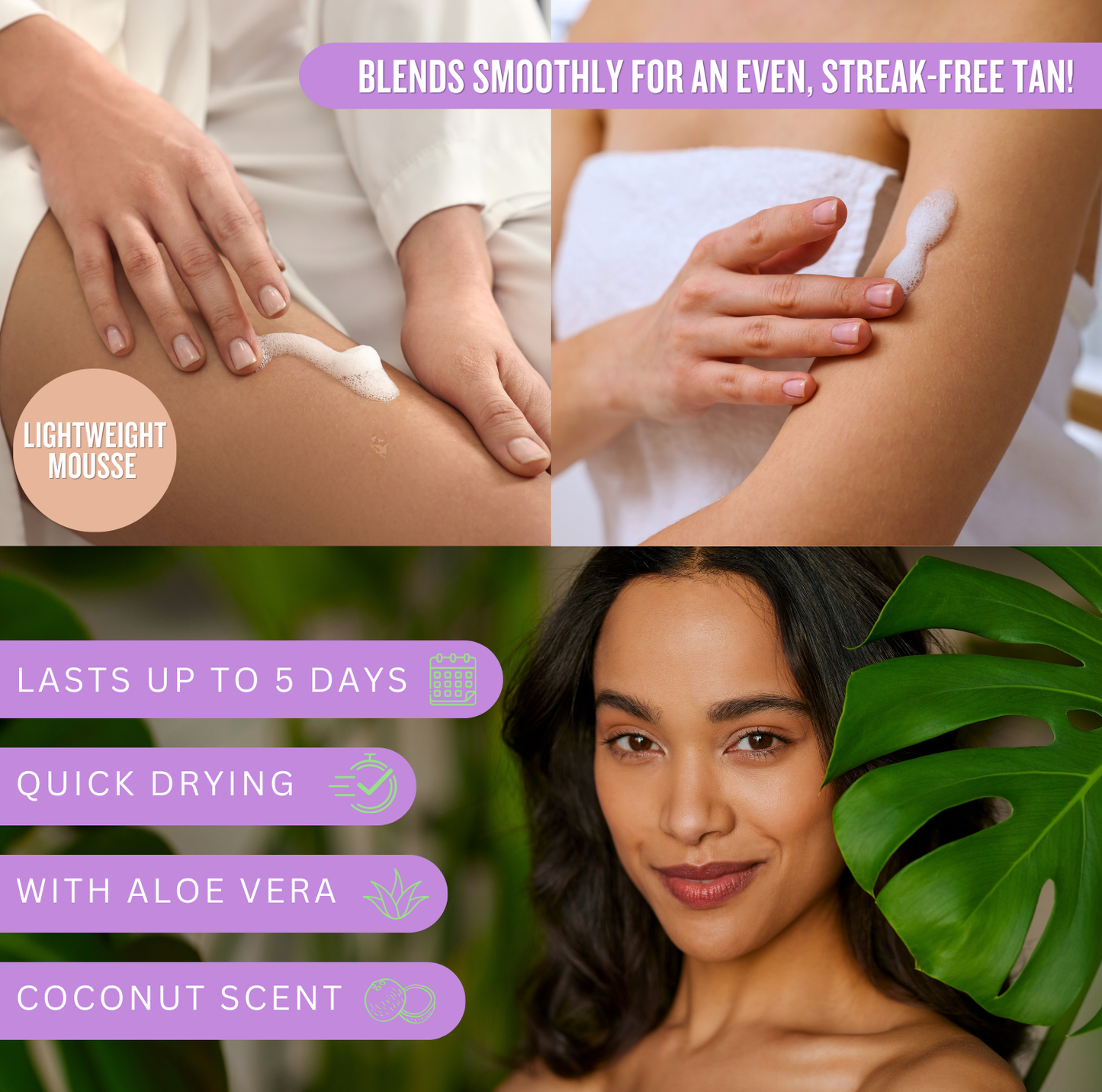 Self Tanning Kit, 6 Pieces – Facial Mist, Mousse, 3-in-1 Mitt, Scrub, Coconut Butter & Bronzing Pearls for Face & Body Glow (Dark Shade)