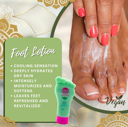 Cooling foot lotion applied to feet to deeply hydrate dry skin, moisturise cracked heels and restore softness with a refreshing sensation