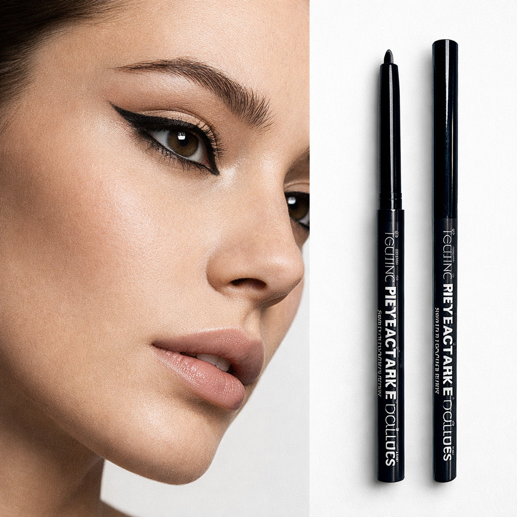 Close-up of eyeliner application creating a defined winged eye makeup look