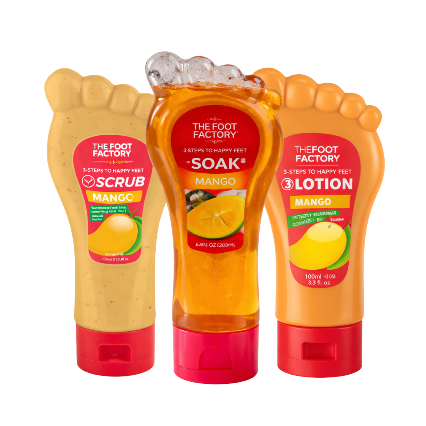 Mango foot care set with exfoliating scrub, refreshing foot soak and moisturising foot lotion for dry feet