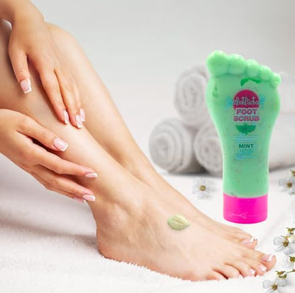 Exfoliating mint foot scrub used on feet to remove dead skin and soften rough soles
