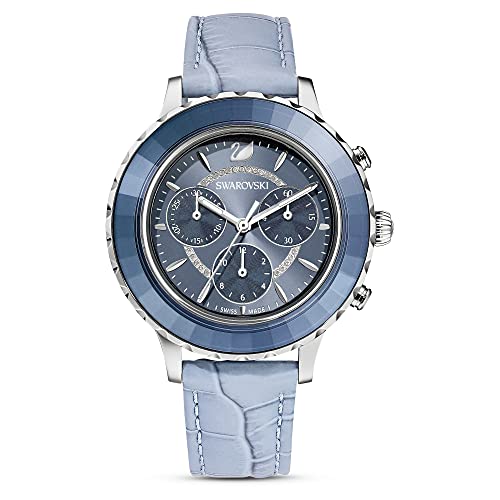 Swarovski Octea Moon Watch, Swiss Made, Moon, Leather Strap, Blue, Blue Finish