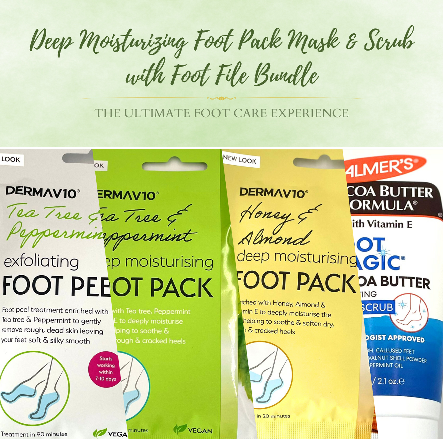 Deep Moisturizing Foot Pack Mask and Scrub with Foot File Bundle