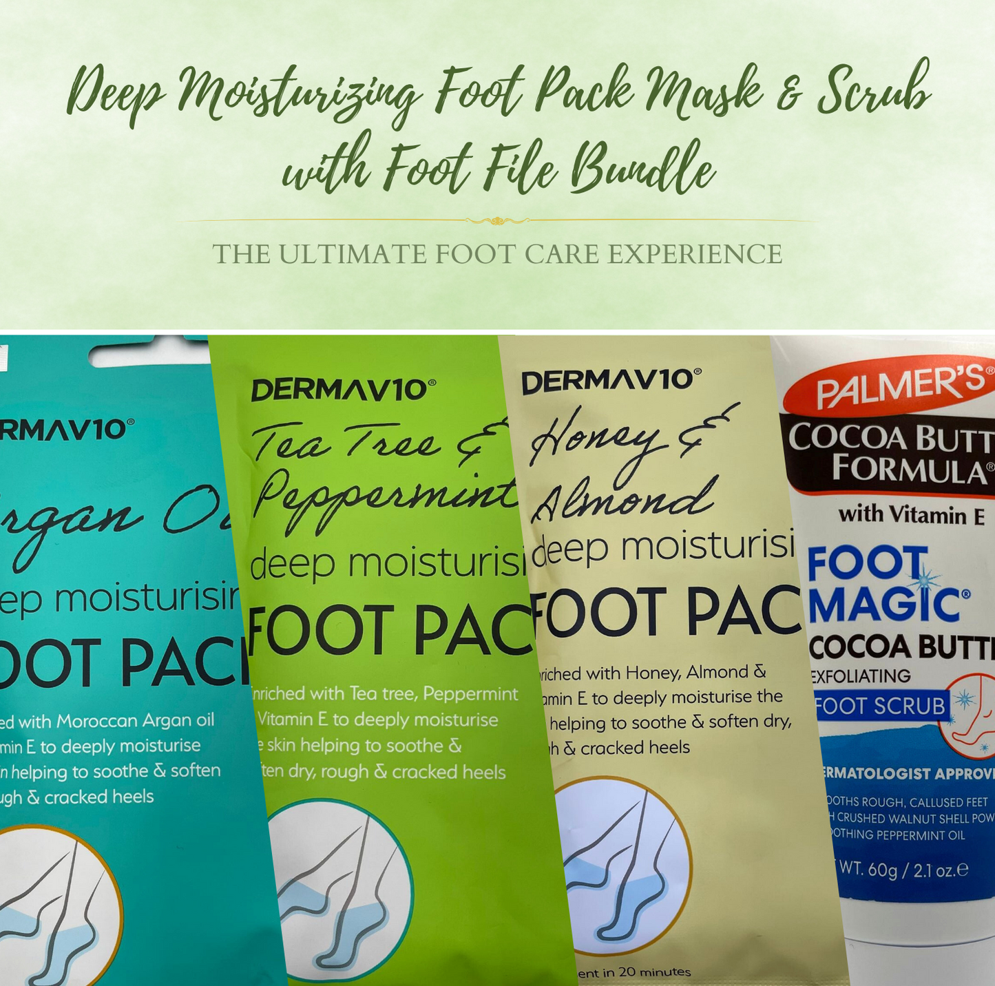 Deep Moisturizing Foot Pack Mask and Scrub with Foot File Bundle