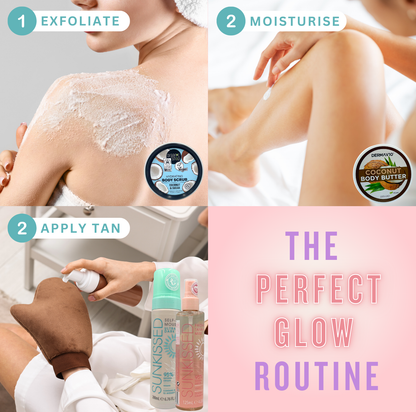 Self Tanning Kit, 6 Pieces – Facial Mist, Mousse, 3-in-1 Mitt, Scrub, Coconut Butter & Bronzing Pearls for Face & Body Glow (Ultra Dark)