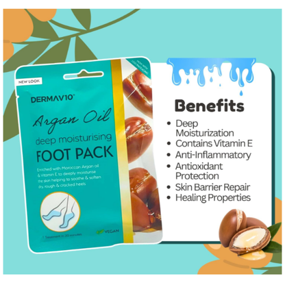 Argan oil foot pack providing deep moisturisation to nourish dry tired feet and restore skin softness
