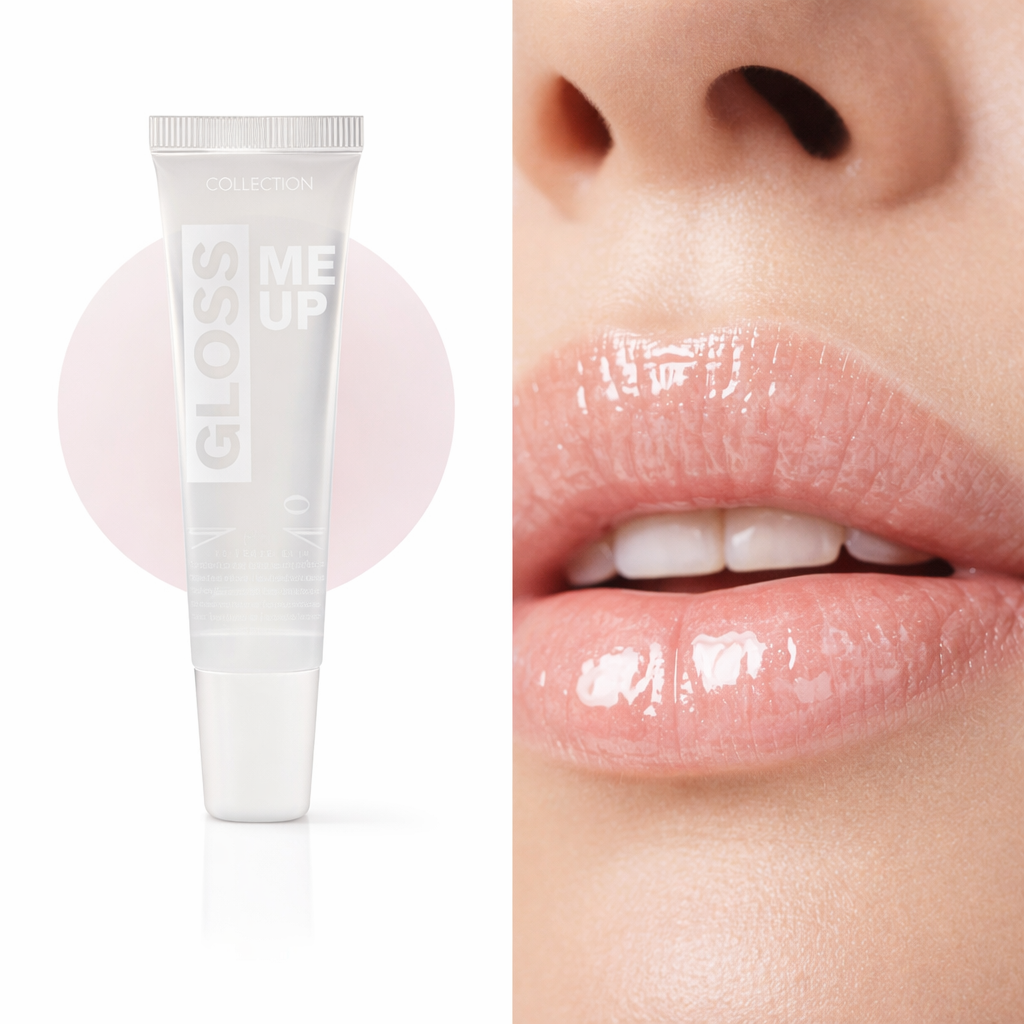 Clear lip gloss providing high-shine hydration with smooth glossy lips and lightweight texture